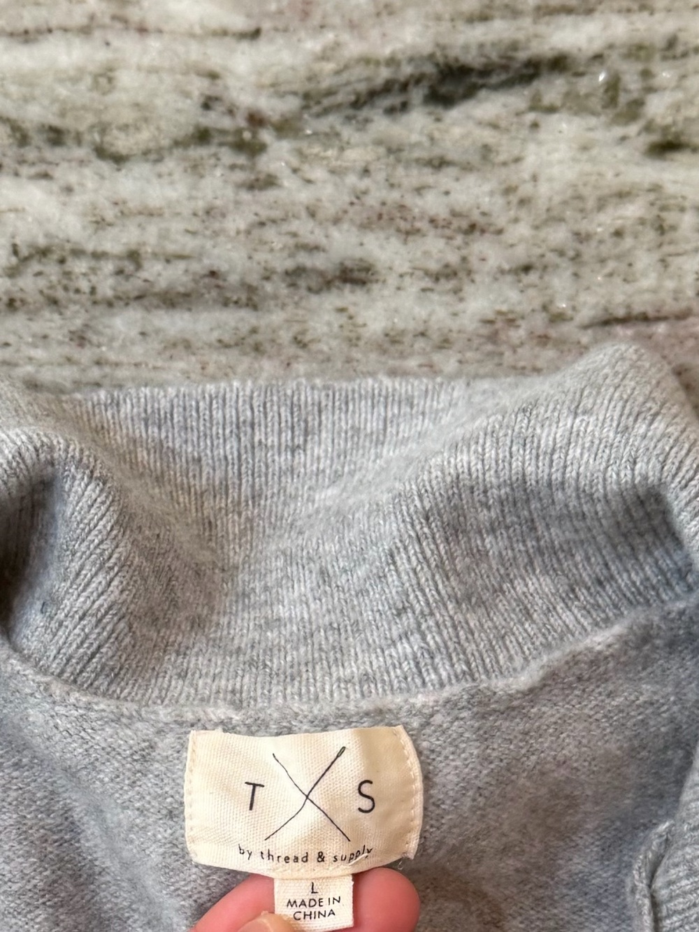 Thread & Supply Light Gray Sweater with Navy Stripes Women’s Large - Picture 5 of 5